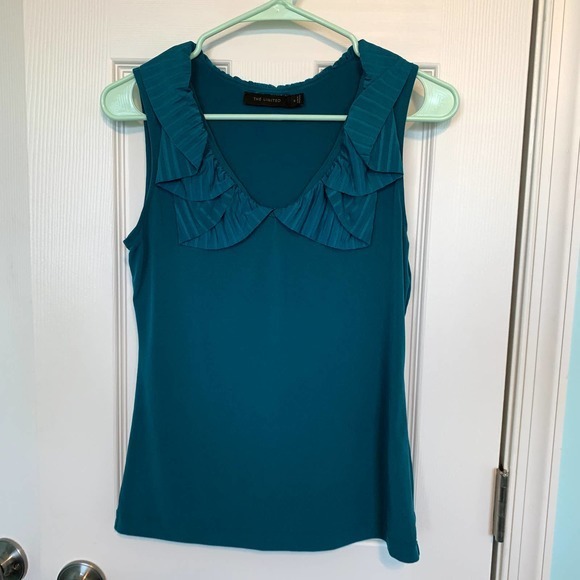 The Limited Women's Size Small‎ Teal Ruffled Neck Sleeveless Top - Picture 1 of 6